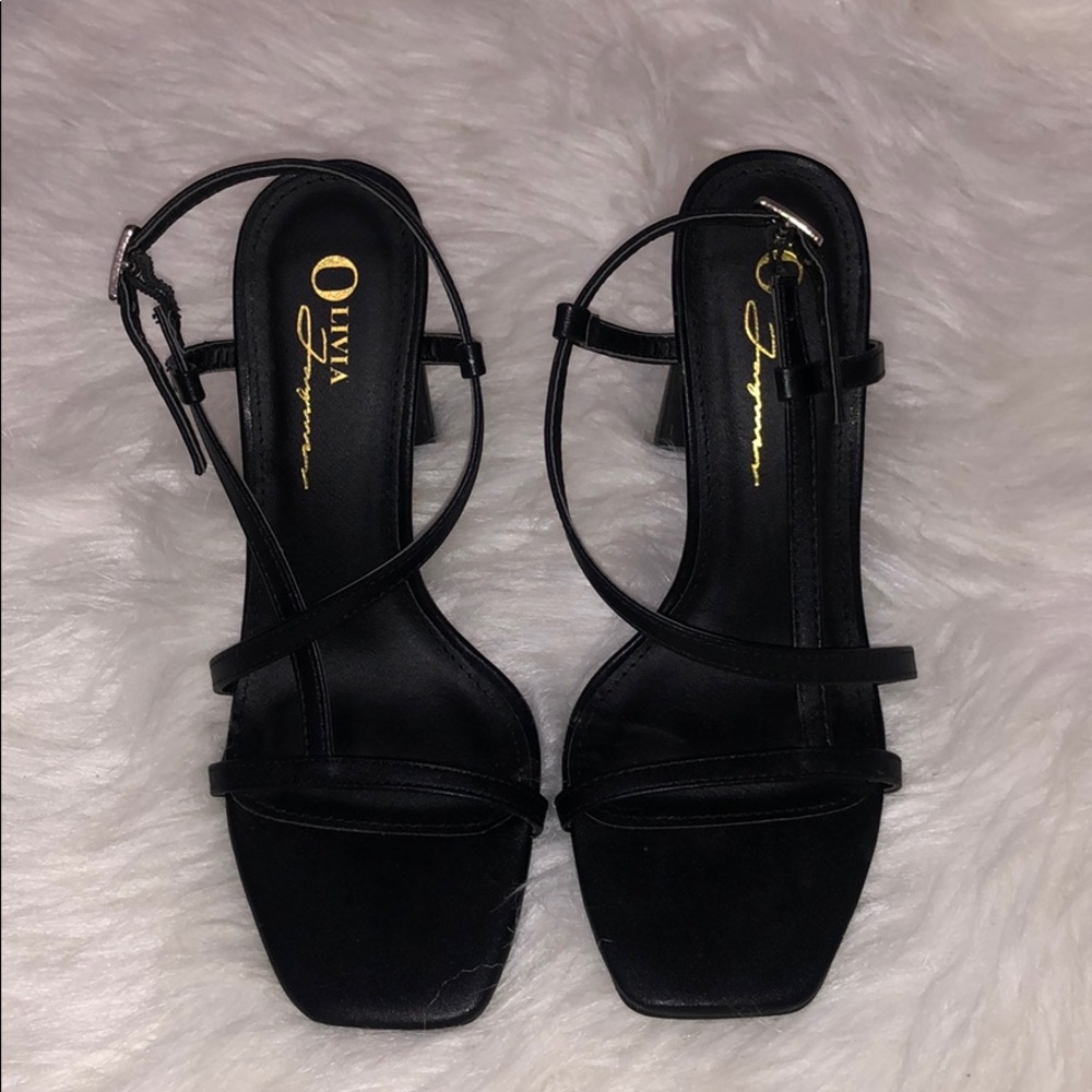 F21 Black Stappy Open Toe Heels